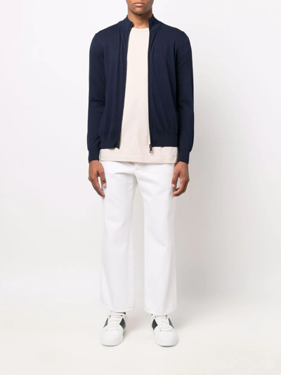 Shop Canali Zipped-up Knit Cardigan In Blue