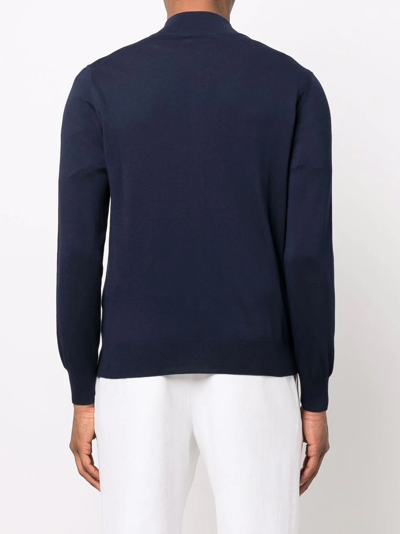 Shop Canali Zipped-up Knit Cardigan In Blue