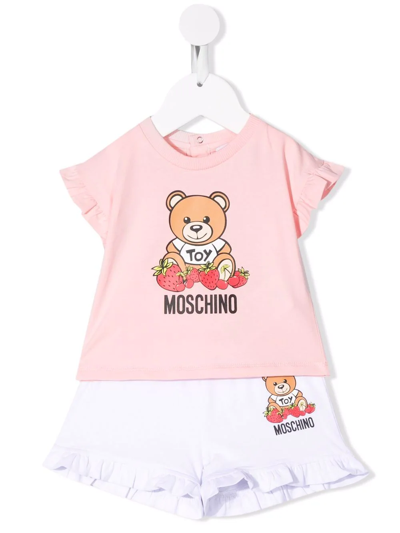 Shop Moschino Ruffled Cotton Shorts In Pink