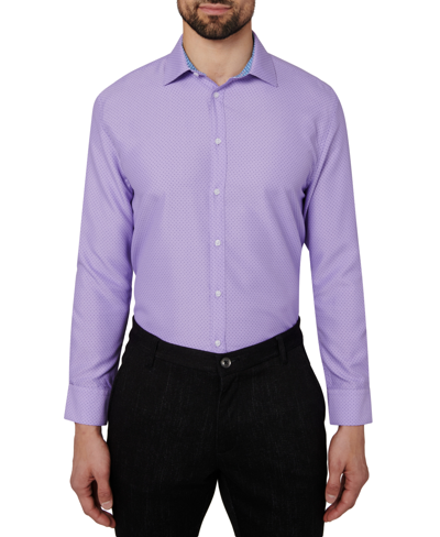 Shop Calabrum Men's Regular Fit Dot Print Wrinkle Free Performance Dress Shirt In Lilac