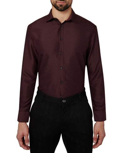 Shop Calabrum Men's Regular Fit Dot Print Wrinkle Free Performance Dress Shirt In Burgundy