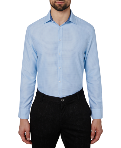 Shop Calabrum Men's Regular Fit Dot Print Wrinkle Free Performance Dress Shirt In Lt Blue