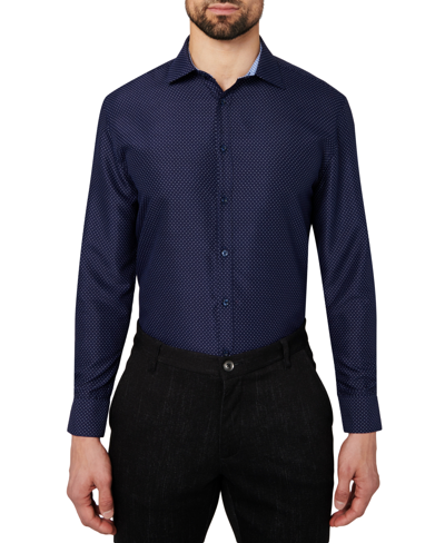 Shop Calabrum Men's Regular Fit Dot Print Wrinkle Free Performance Dress Shirt In Navy