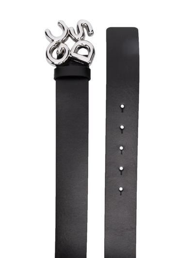 Shop Gcds Logo-buckle Leather Belt In Schwarz