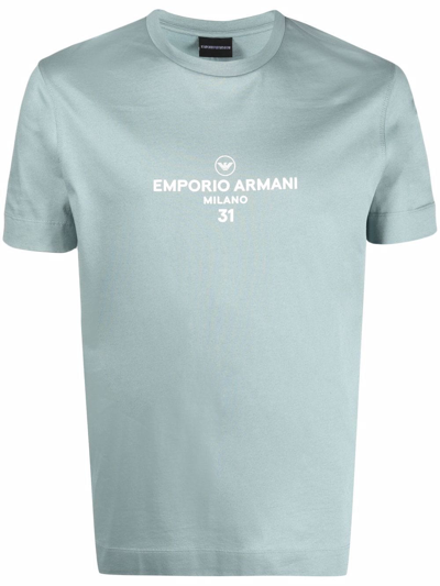 Shop Ea7 Cotton Logo-print T-shirt In Blau
