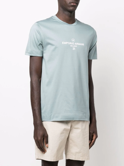 Shop Ea7 Cotton Logo-print T-shirt In Blau