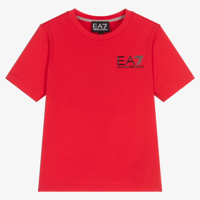 Ea7 Emporio Armani Kids' Logo Print Cotton Jersey T-shirt In Red | ModeSens