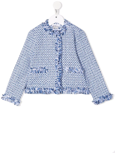 Il Gufo Tweed Tonal Fringe-edge Jacket In Blue