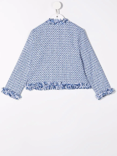 Il Gufo Tweed Tonal Fringe-edge Jacket In Blue
