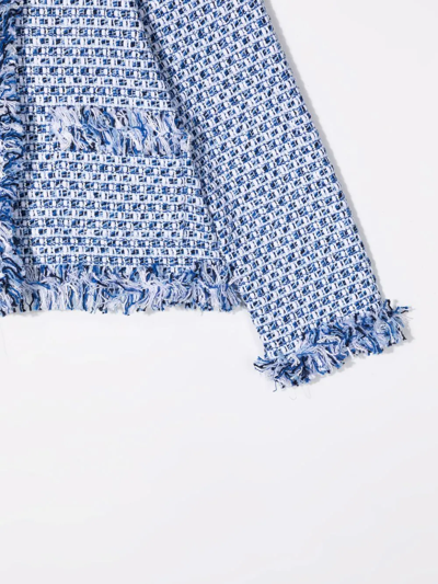 Il Gufo Tweed Tonal Fringe-edge Jacket In Blue