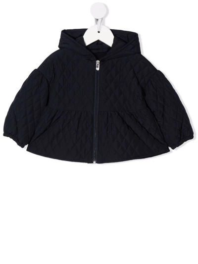Shop Il Gufo Quilted Zip-up Hooded Jacket In Blue