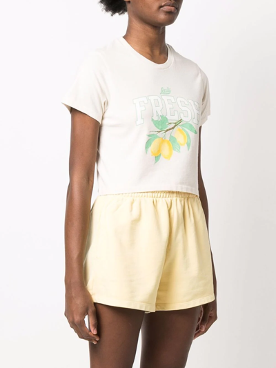 Shop Levi's Logo-print Cropped T-shirt In Neutrals