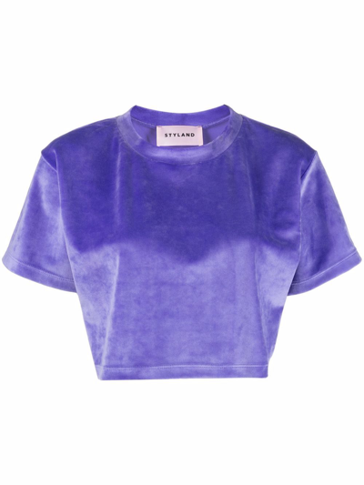 Shop Styland Velvet-effect Cropped T-shirt In Purple