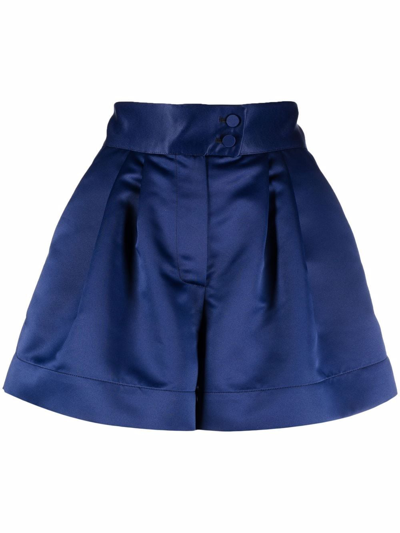 Styland High-waisted Pleated Shorts In Blue