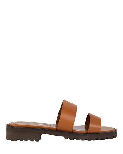 Shop Manolo Blahnik Gadmu Leather Slide Sandals In Brown