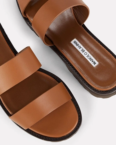 Shop Manolo Blahnik Gadmu Leather Slide Sandals In Brown