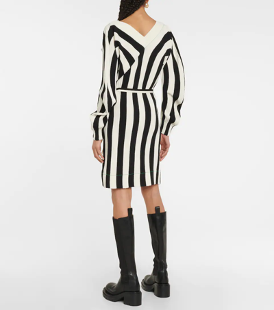 Shop Bottega Veneta Striped Linen-blend Wrap Dress In Black/chalk