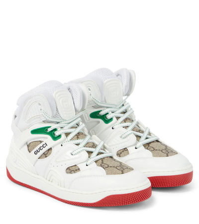Shop Gucci Basket High-top Sneakers In Gr.wh/be.ebo/g.w/g.w
