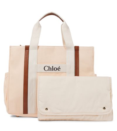 Shop Chloé Cotton Canvas Changing Bag In Plae Pink