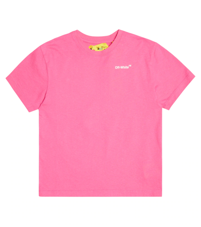 Shop Off-white Logo Cotton T-shirt In Fuchsia White