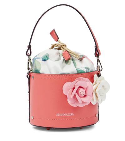 Shop Monnalisa Embellished Leather Bucket Bag In Rosa Fairy Tale
