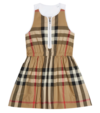 Shop Burberry Checked Cotton Dress In Archive Beige Ip Chk