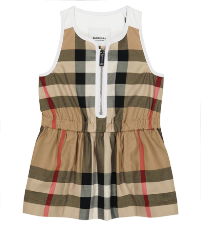 Burberry Beige Dress For Baby Girl With Iconic Check In Neutrals