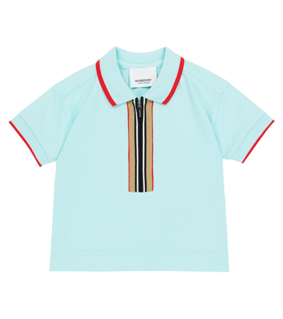 Shop Burberry Icon Stripe Cotton Piqué Polo Shirt In Light Aqua Blue