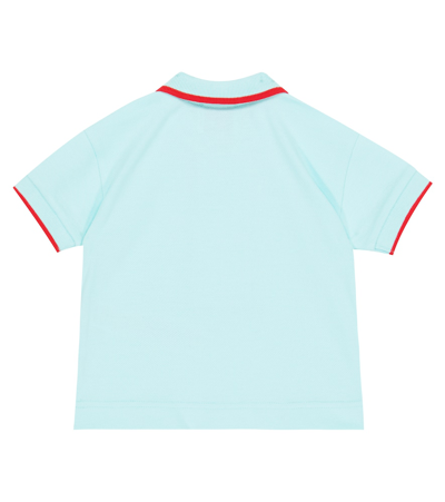 Shop Burberry Icon Stripe Cotton Piqué Polo Shirt In Light Aqua Blue