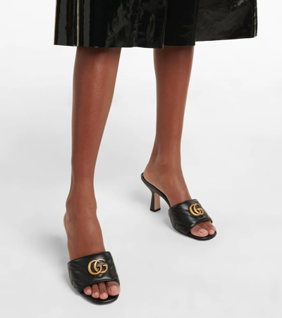 Shop Gucci Double G Leather Sandals In Nero