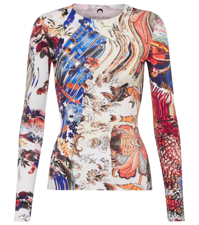 Shop Marine Serre Printed Jersey Long-sleeved Top In Archive Print Melange