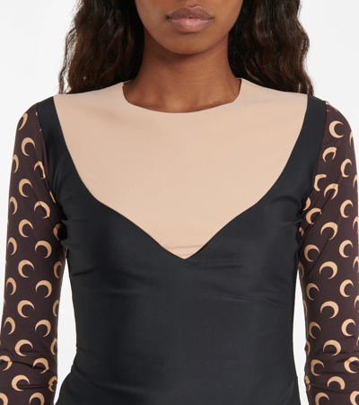 Shop Marine Serre Printed Jersey Long-sleeved Top In Allover Moon Brown