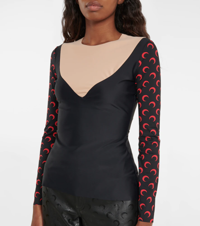 Shop Marine Serre Printed Jersey Long-sleeved Top In All Over Moon Red