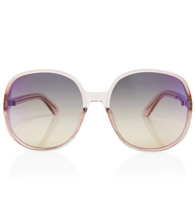 Shop Dior D-doll R1u Round Sunglasses In Shiny Pink / Violet
