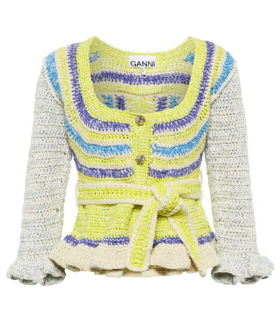 Shop Ganni Crochet Cotton-blend Cardigan In Egret