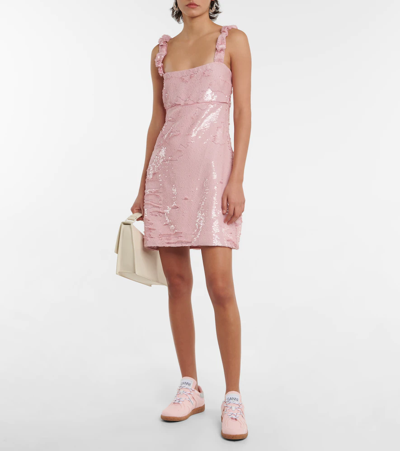 Shop Ganni Sequined Minidress In Light Lilac