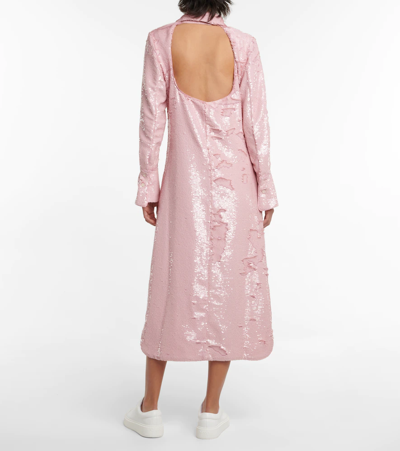 Ganni Open-back Sequined Recycled Satin Midi Shirt Dress In Light Lilac