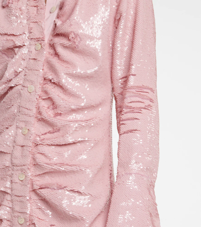Ganni Open-back Sequined Recycled Satin Midi Shirt Dress In Light Lilac