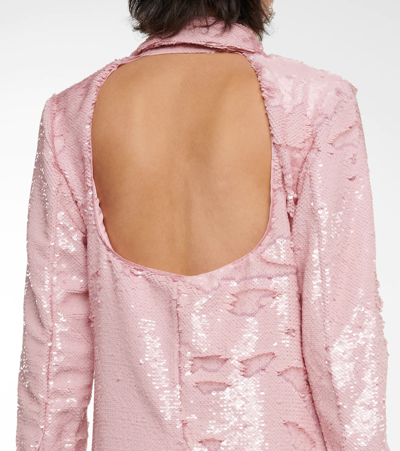 Ganni Open-back Sequined Recycled Satin Midi Shirt Dress In Light Lilac