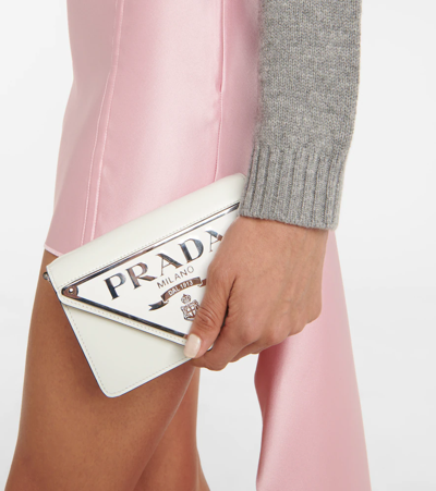 Prada Triangle Mini Leather Crossbody Bag In White