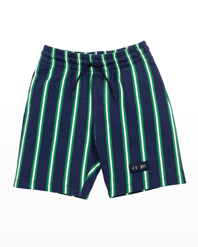 Shop Kenzo Boy's Striped Jogger Shorts In 85m-navy