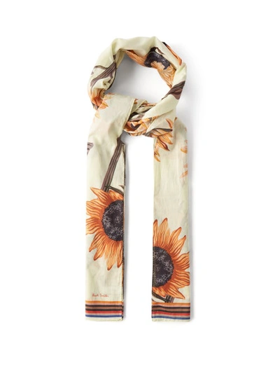 Paul Smith Sunflower-print Cotton Scarf In Orange | ModeSens