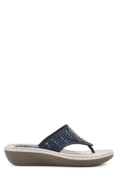 Cliffs By White Mountain Cienna Thong Comfort Sandal In Navy/ Fabric