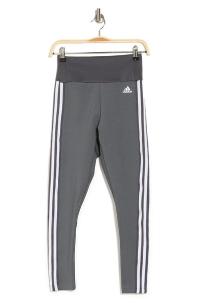 Shop Adidas Originals Designed To Move High Rise 3-stripes 7/8 Sport Tights In Dark Grey Heather/white