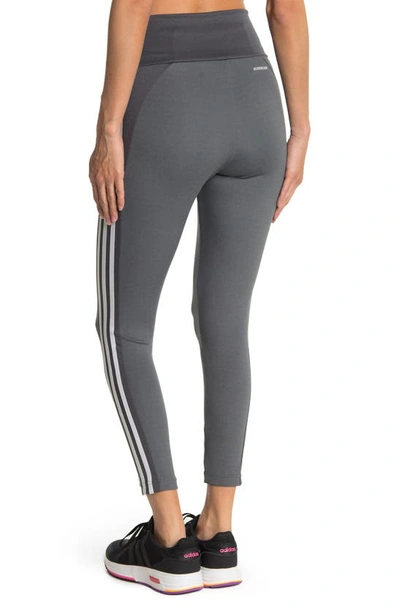 Shop Adidas Originals Designed To Move High Rise 3-stripes 7/8 Sport Tights In Dark Grey Heather/white