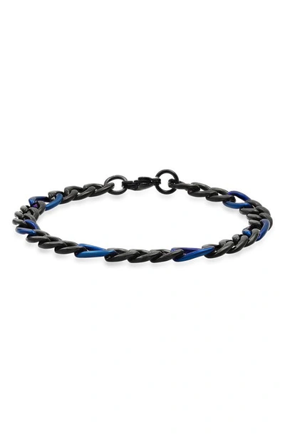 Shop Hmy Jewelry 18k Gold Plated Stainless Steel Two-tone Figaro Chain Bracelet In Black / Blue