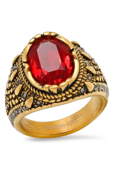 Shop Hmy Jewelry 18k Gold Vermeil Simulated Ruby Ring In Yellow