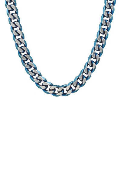 Shop Hmy Jewelry Stainless Steel Cuban Link Necklace In Metallic / Blue