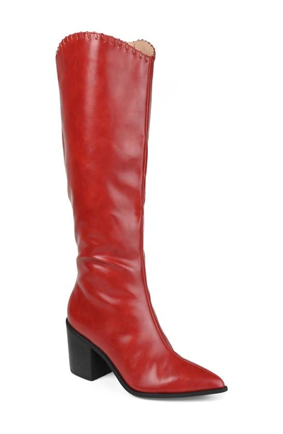 Journee Collection Daria Whipstitch Tall Vegan Leather Western Boot In Red