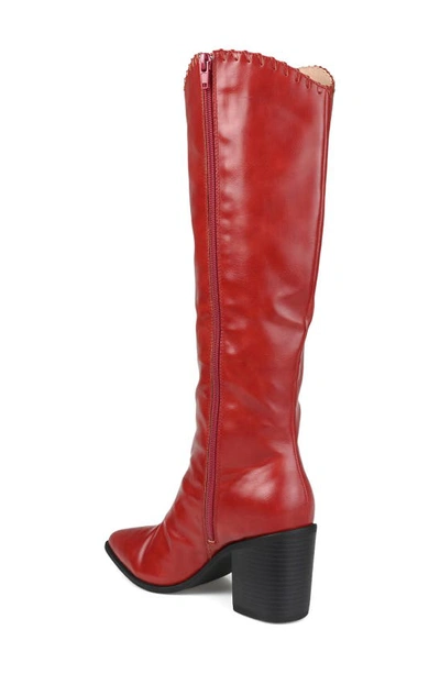 Journee Collection Daria Whipstitch Tall Vegan Leather Western Boot In Red